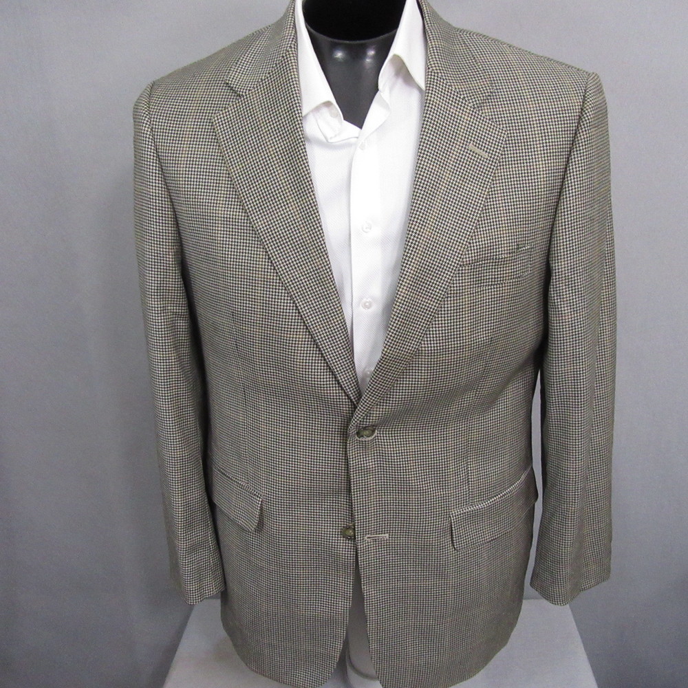 Roundtree Yorke Mens Sport Coat 42L Beige Windowpane Check‎ Houndstooth
